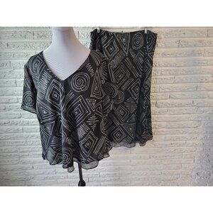 Karis Korner Black Geometric Flare Midi Skirt Plus Size 22 Office GEO122E